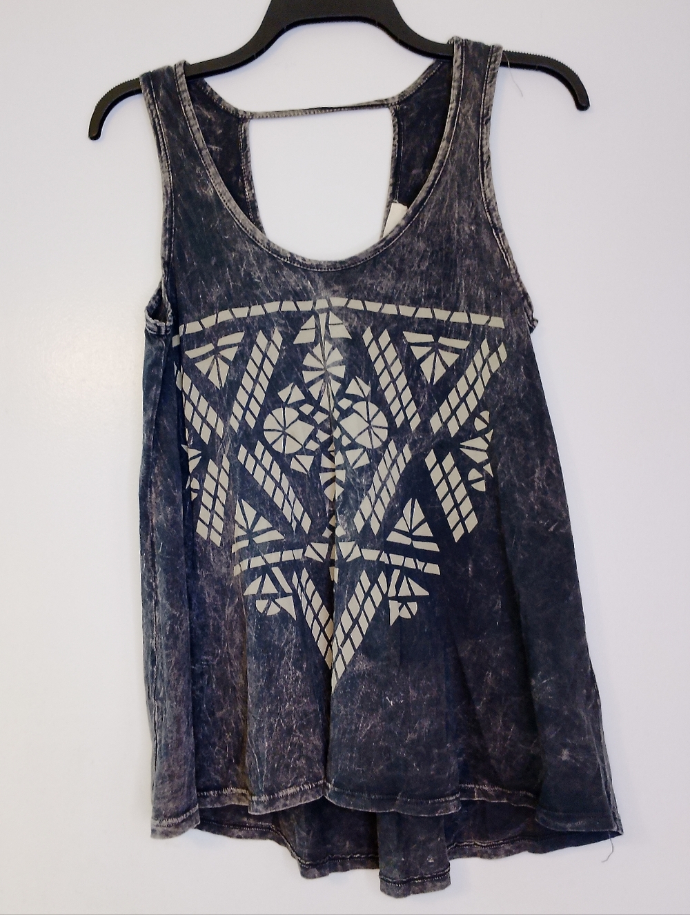 Women's Distressed Black/Gray Geometric Tank Top